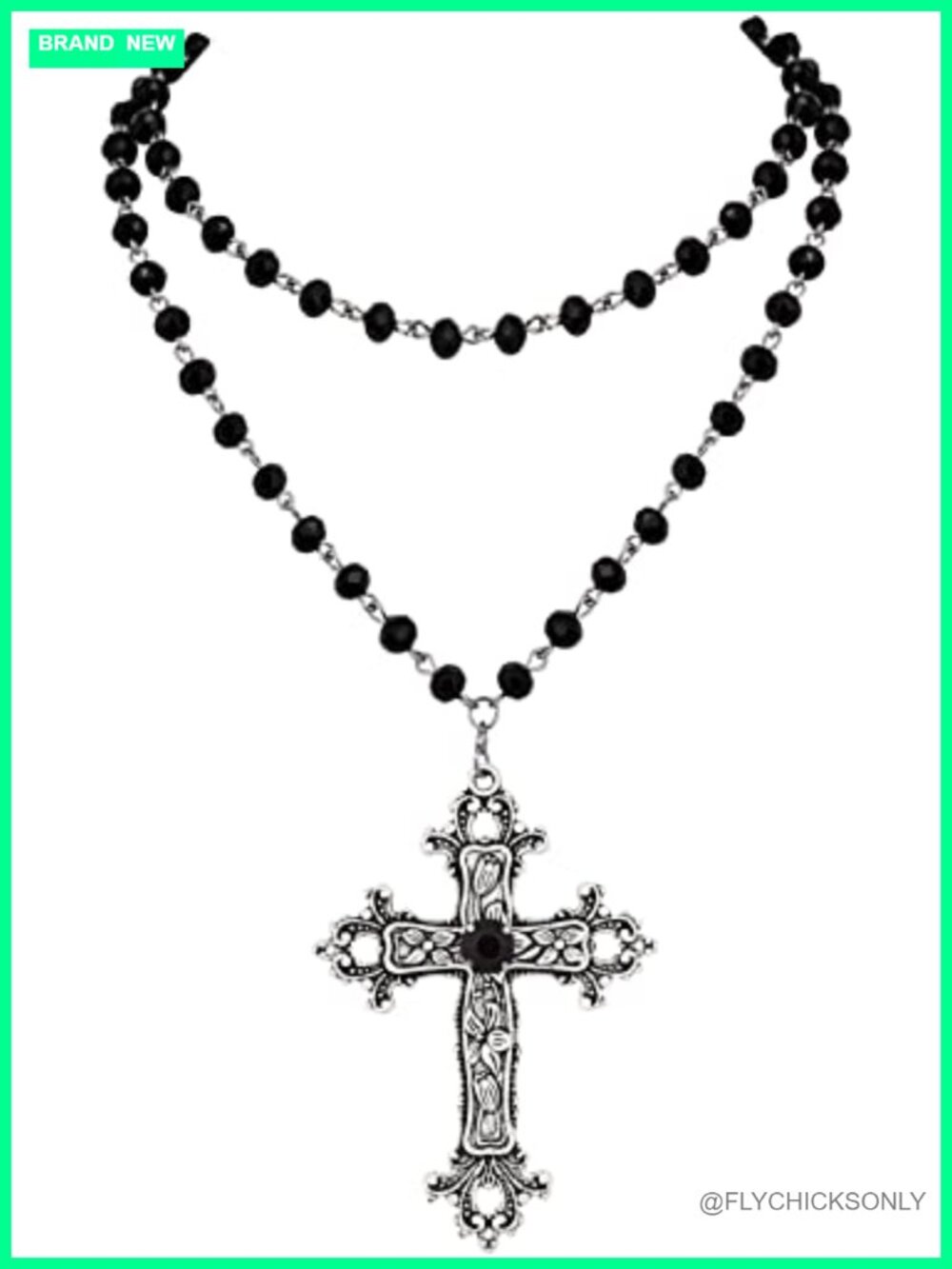 Layered Black Beaded Cross Y2K Gothic Emo Grunge Necklace Gift